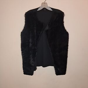 Rafaella Vest Gilet Women's Large L Black Faux Fur Mobwife Open Front Knit